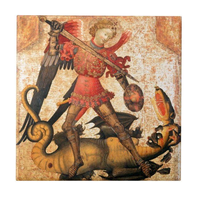 Saint Michael and the Dragon (15th Century) Tile (Front)