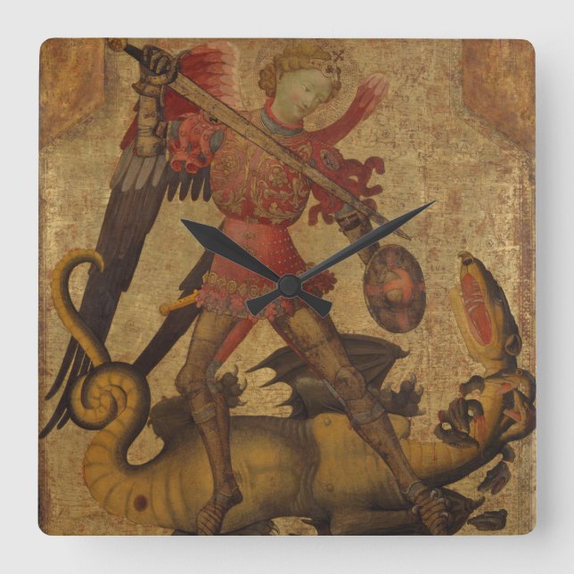 Saint Michael and the Dragon Square Wall Clock (Front)