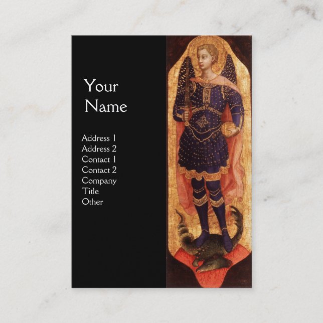 SAINT MICHAEL ARCHANGEL WITH DRAGON MONOGRAM gold Business Card (Front)