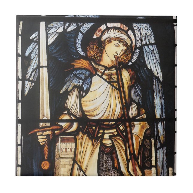 Saint Michael by Sir Edward Coley Burne-Jones Tile (Front)
