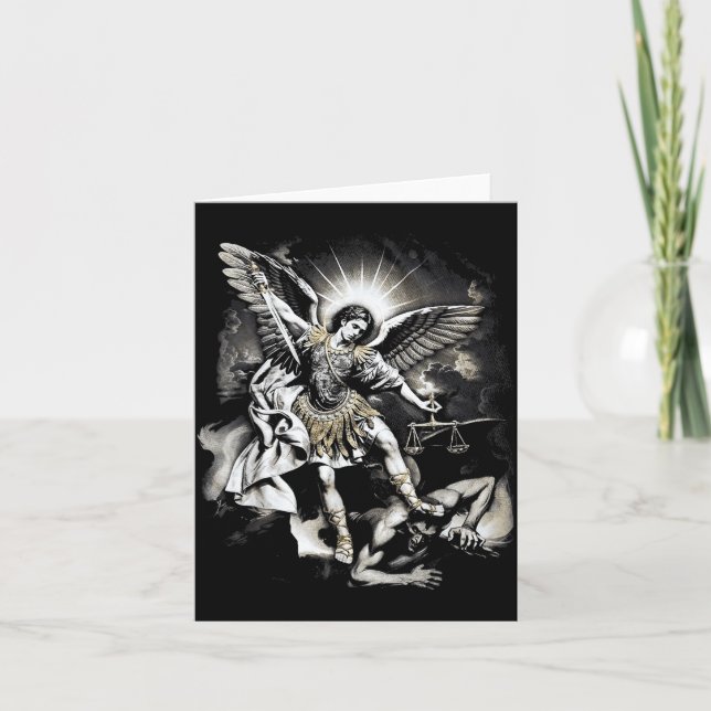 Saint Michael Defeating Satan Archangel Warrior  Card (Front)