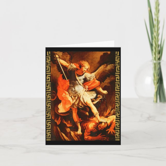 Saint Michael Defeating Satan Archangel Warrior  Card (Front)