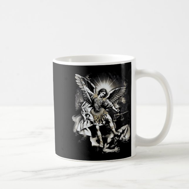 Saint Michael Defeating Satan Archangel Warrior  Coffee Mug (Right)