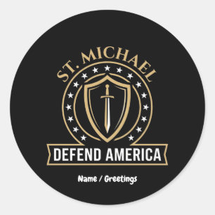 Saint Michael Defend America Tactical Shield Emble Classic Round Sticker