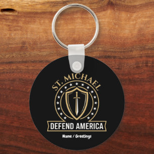 Saint Michael Defend America Tactical Shield Emble Key Ring