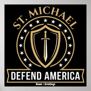 Saint Michael Defend America Tactical Shield Emble Poster
