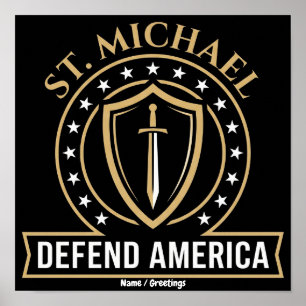 Saint Michael Defend America Tactical Shield Emble Poster
