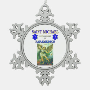 SAINT MICHAEL PATRON SAINT OF PARAMEDICS SNOWFLAKE PEWTER CHRISTMAS ORNAMENT
