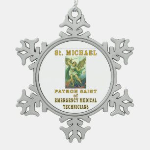 SAINT MICHAEL PATRON SAINT OF PARAMEDICS SNOWFLAKE PEWTER CHRISTMAS ORNAMENT