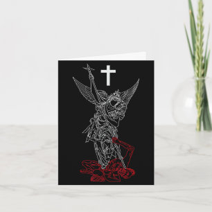Saint michael the archangel defeating satan card