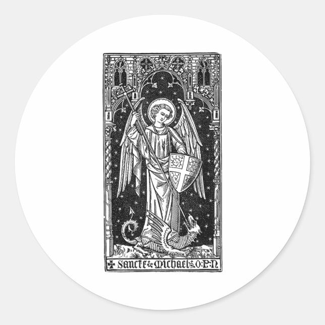 Saint Michael The Archangel Defeating Satan Christ Classic Round Sticker (Front)