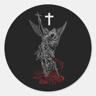 Saint Michael The Archangel Defeating Satan Classic Round Sticker