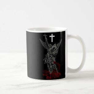 Saint michael the archangel defeating satan coffee mug