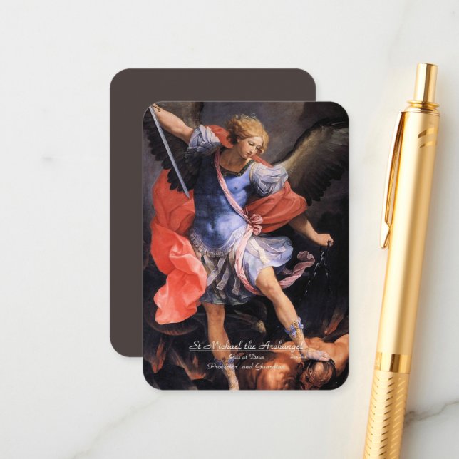 Saint Michael the Archangel with Prayer Enclosure Card (Front/Back In Situ)