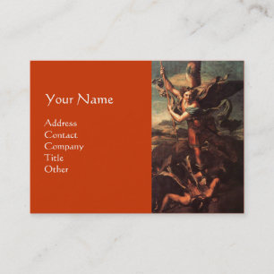 SAINT MICHAEL VANGUISHING SATAN ,brown orange Business Card