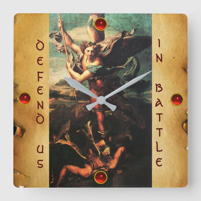 SAINT MICHAEL VANGUISHING SATAN Parchment Square Wall Clock (Front)