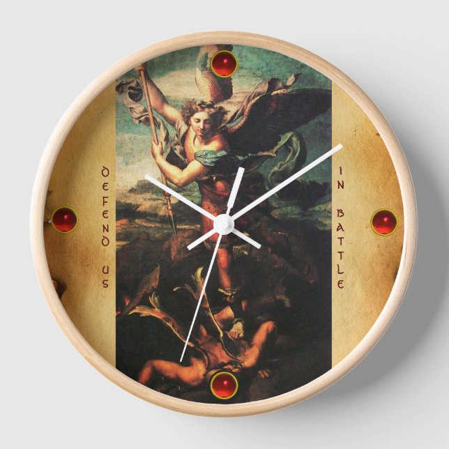 SAINT MICHAEL VANGUISHING SATAN Parchment Wall Clock (Front)