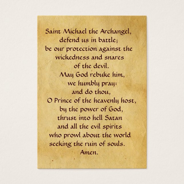 SAINT MICHAEL VANGUISHING SATAN Prayer Card (Front)