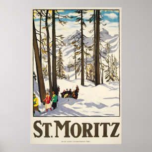 Saint Moritz Alpine Resort Switzerland Winter Ski Poster