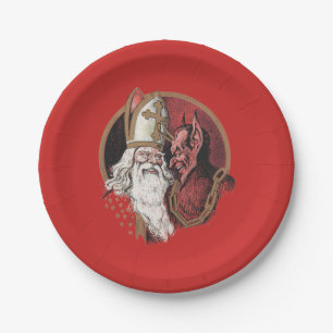 Saint Nicholas and Krampus Paper Plate