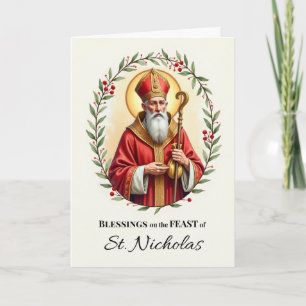 Saint Nicholas Feast Day Blessings Holly Wreath Card