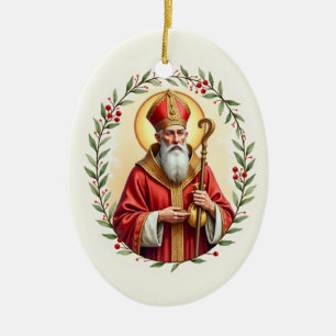 Saint Nicholas God's Peace and Blessings Scripture Ceramic Ornament