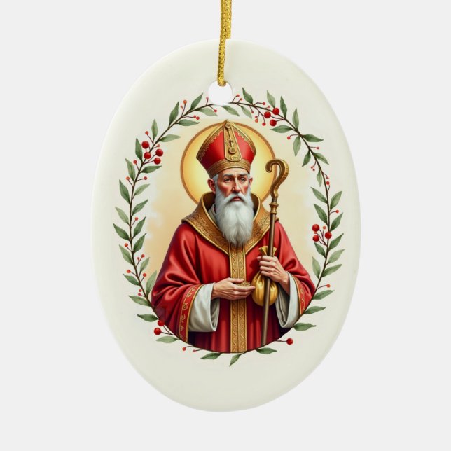 Saint Nicholas God's Peace and Blessings Scripture Ceramic Ornament (Front)