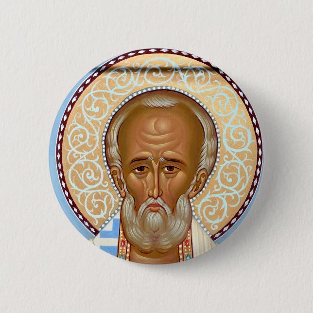 Saint Nicholas of Myra Premium Orthodox Art 6 Cm Round Badge (Front)