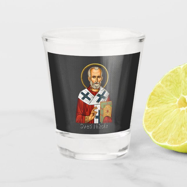Saint Nicholas orthodox serbian letter icon  Shot Glass (Front)