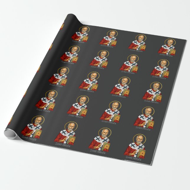 Saint Nicholas orthodox serbian letter icon  Wrapping Paper (Unrolled)