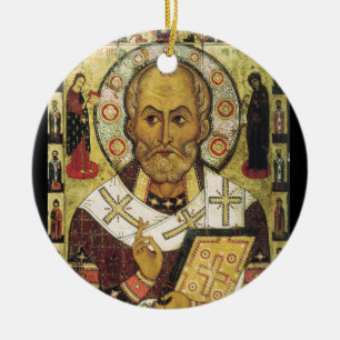 Saint Nicholas St. Nick Santa Russian Icon 1294 Ceramic Ornament
