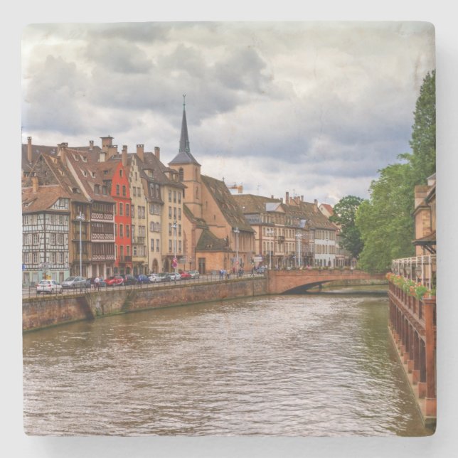 Saint-Nicolas dock in Strasbourg, France Stone Coaster (Front)