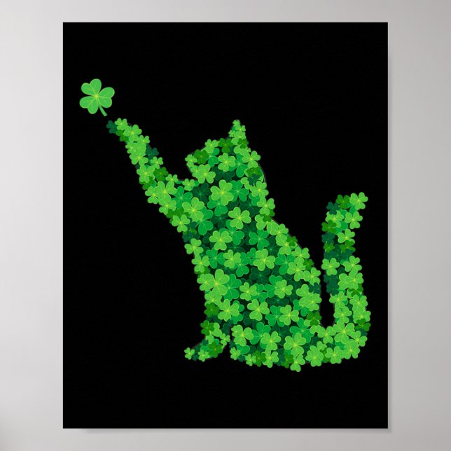Saint Patrick Day Shamrock Cat Lucky St Patricks D Poster (Front)