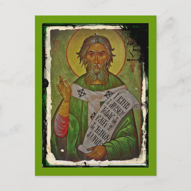 Saint Patrick Icon on Green Postcard (Front)