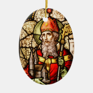 Saint Patrick Image on Stained Glass Ceramic Tree Decoration