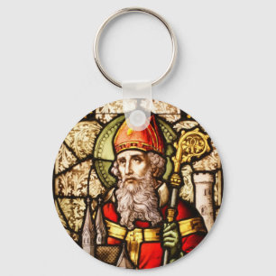 Saint Patrick Image on Stained Glass Key Ring