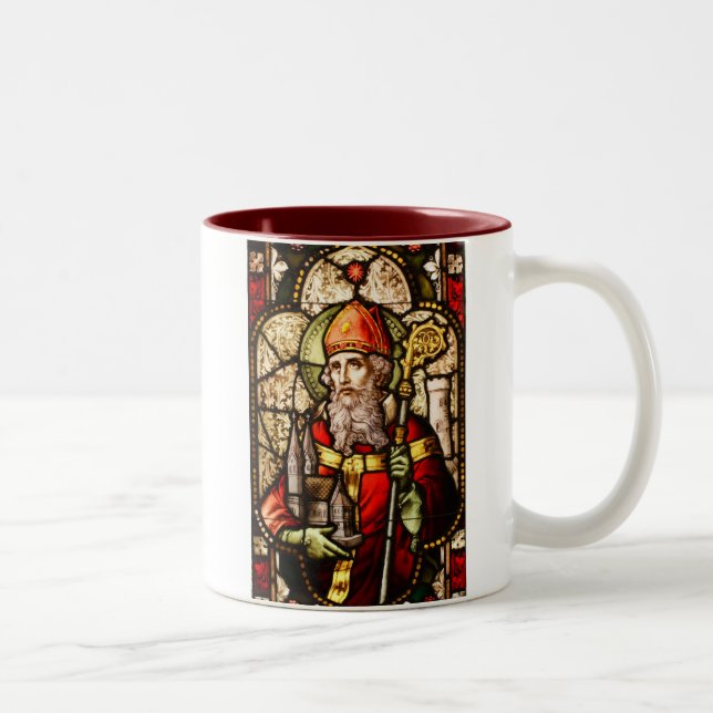 Saint Patrick Image on Stained Glass Two-Tone Coffee Mug (Right)
