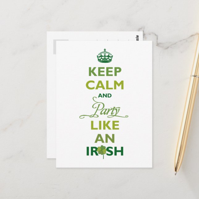 Saint Patrick Keep Calm And Party Like An Irish Postcard (Front/Back In Situ)