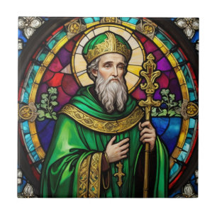 Saint Patrick St Patricks Day Stained Glass Ceramic Tile