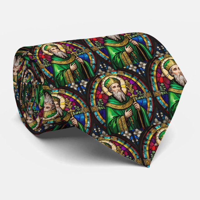Saint Patrick St Patricks Day Stained Glass Tie (Rolled)