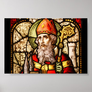 Saint Patrick Vintage Stained Glass Image Poster