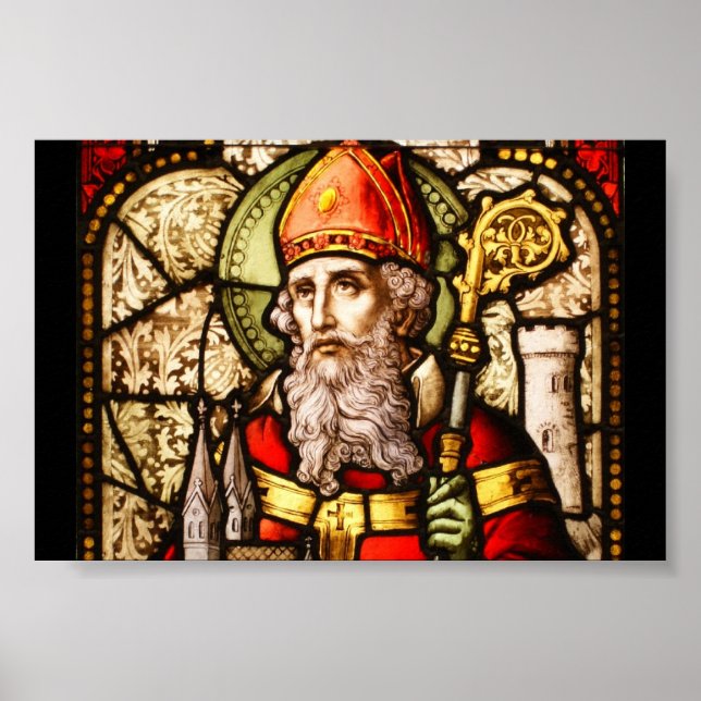 Saint Patrick Vintage Stained Glass Image Poster (Front)
