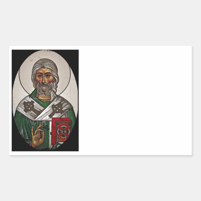 Saint Patrick with Holy Scripture Rectangular Sticker (Front)