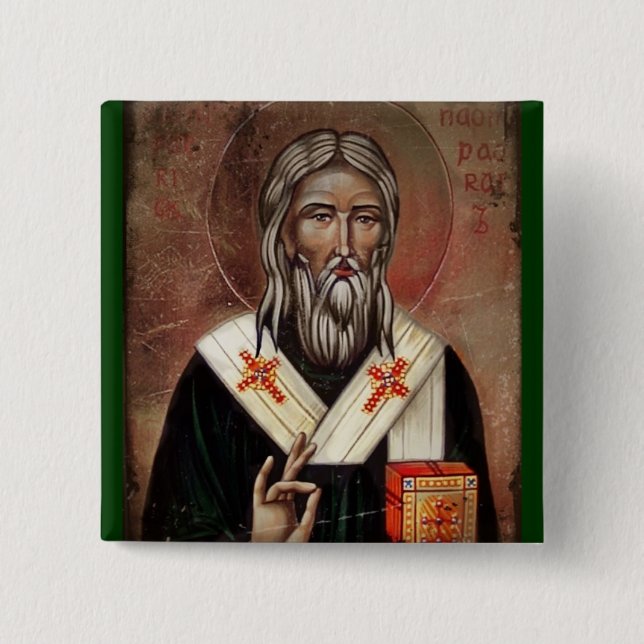 Saint Patrick with Raised Hand 15 Cm Square Badge (Front)