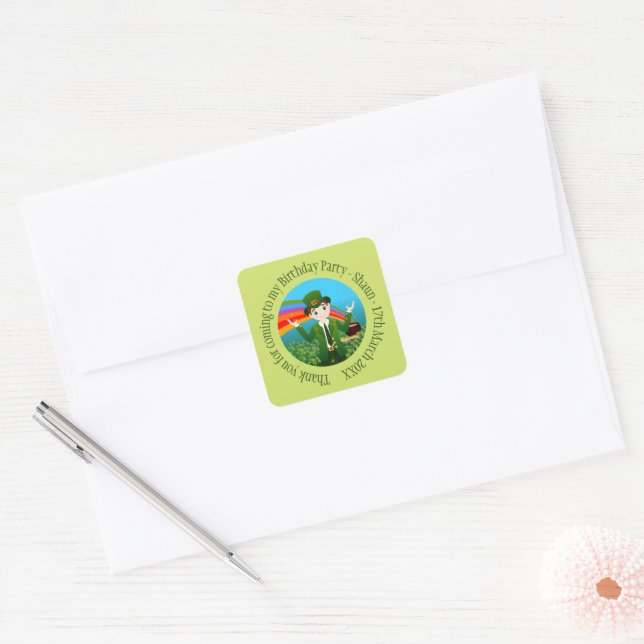 Saint Patrick's Birthday Boy Thank you Square Sticker (Envelope)