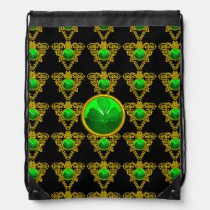 SAINT PATRICK'S CELTIC HEART,GREEN SHAMROCK Black Drawstring Bag