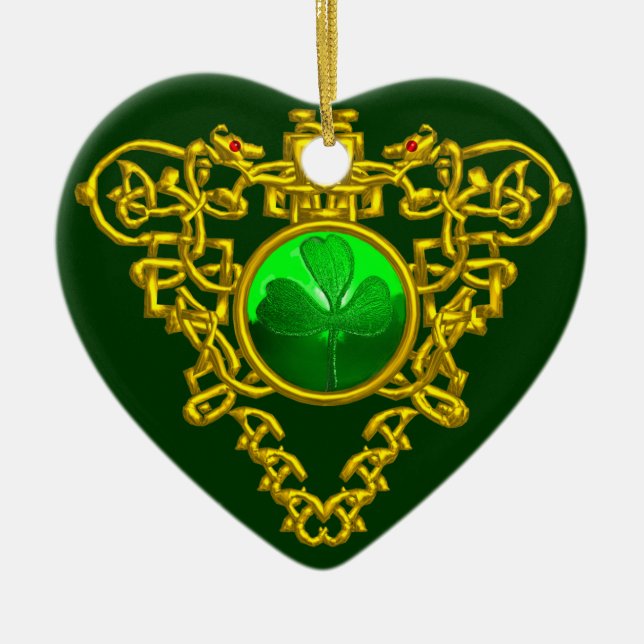 SAINT PATRICK'S CELTIC HEART- Shamrock Ceramic Tree Decoration (Front)