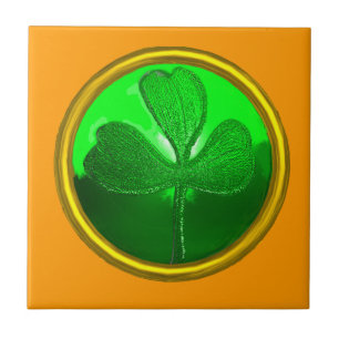 SAINT PATRICK'S CELTIC HEART,SHAMROCK ,orange Ceramic Tile