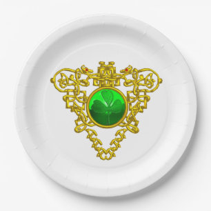SAINT PATRICK'S CELTIC HEART,SHAMROCK,white Paper Plate