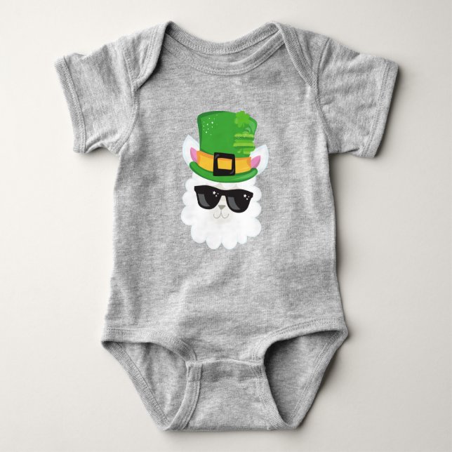 Saint Patrick's Day, Alpaca, Llama, Leprechaun Hat Baby Bodysuit (Front)